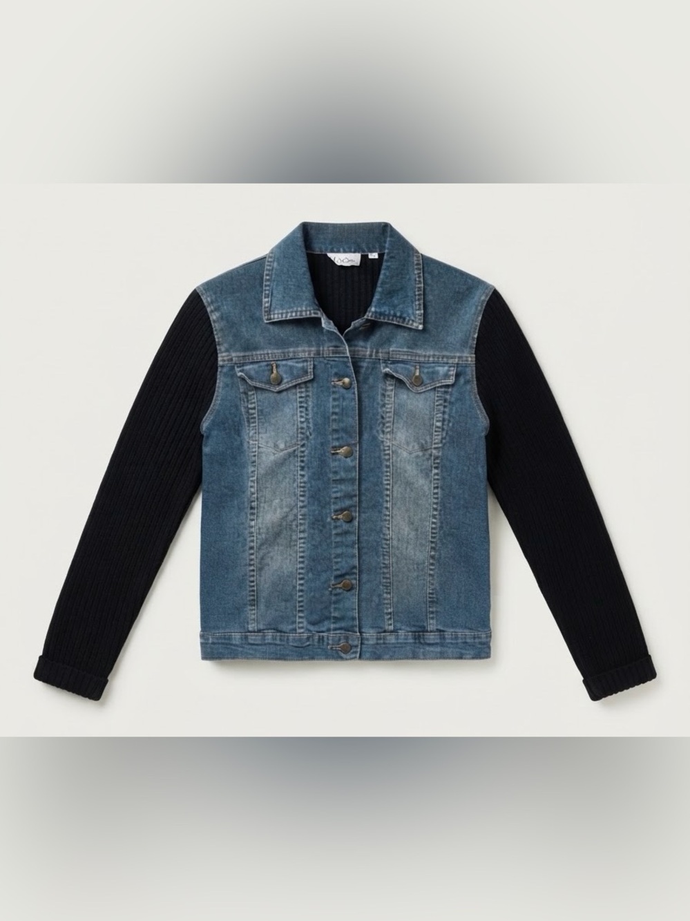 Fille à Suivre Denim & Black Ribbed Knit Hybrid Jacket S/M